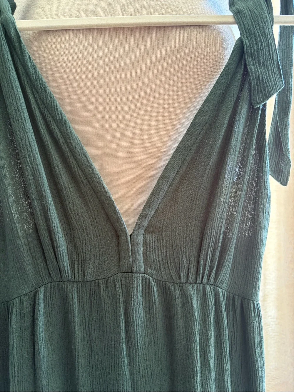 Abercrombie & Fitch Olive Green Tie-Shoulder V-Neck Maxi Dress